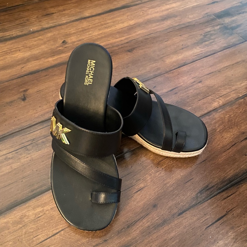 Michael Kors Black Slides with Gold Accents